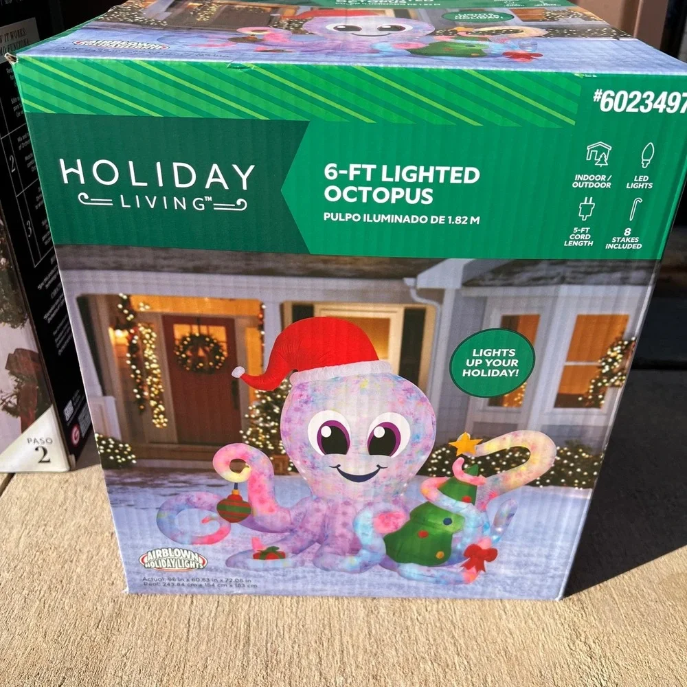 Holiday Living 6ft Octopus Lighted Christmas Airblown Inflatable Yard‎ Decor NEW